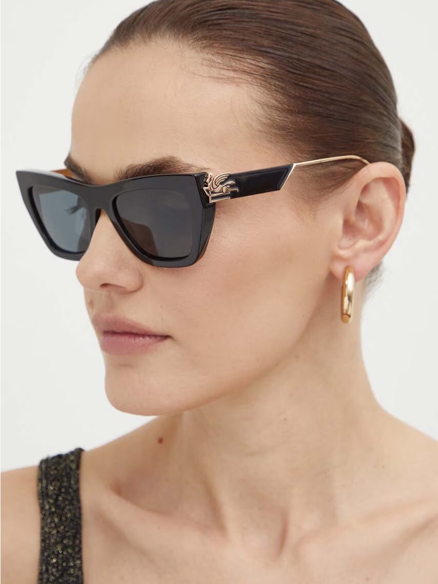 New Etro Etro0028/S 0807ir Black Cat-Eye Sunglasses With Gold Temples Authentic